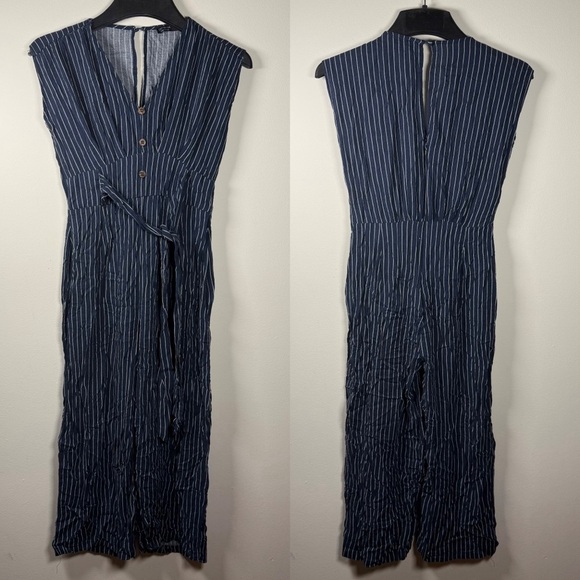 Cotton On Pants - Cotton On Blue Sleeveless V-Neck Striped Jumpsuit Size Small